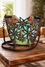 Mary Frances Floral Fabric Shoulder Bag with 3D Rose & Daisy Appliqués — listing 2