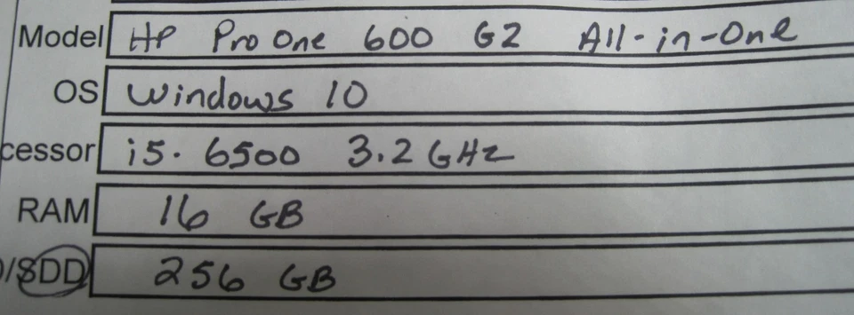 HP ProOne 600 G2 Intel Core i5-6500 3.2GHZ 256GB SSD/16GB Ram/ Win 10 QTY AVAIL - Image 3 of 4