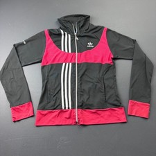 Adidas Originals Track Jacket Girls M Black Pink Full Zip Trefoil Stripes Kids