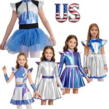 US Girls Sequins Metallic Ballet Dance Tutu Dress Alien Costume Fancy Dress Up