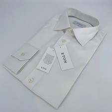Eton Dress Shirt Mens L 16 1/2 - 42 White Self Striped Slim Fit Collar Button Up