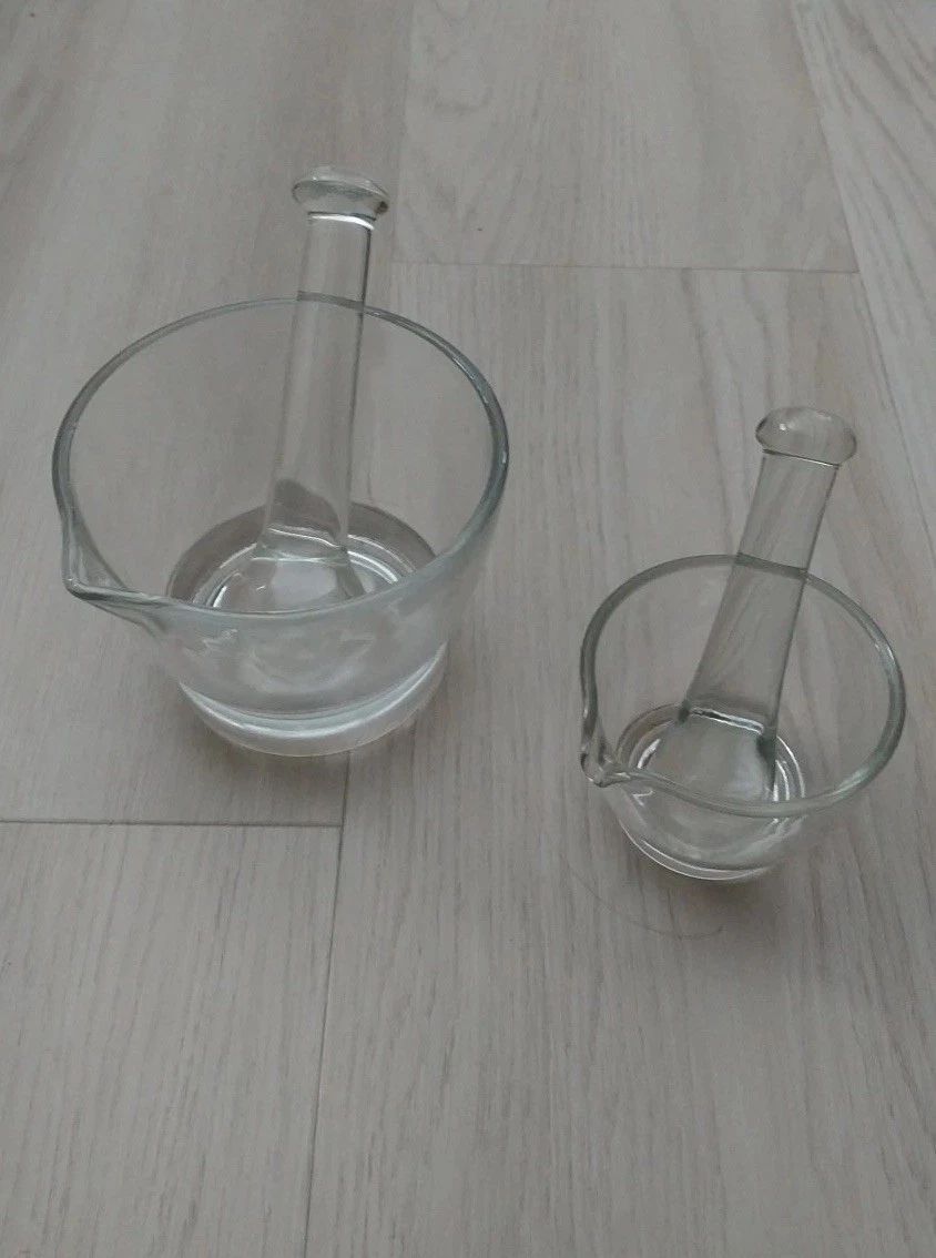 Vintage Apothecary Pharmacy Mortar and Pestle 2 Set Clear Glass 16oz & 4oz