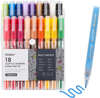 Acrylic Paint Pens Markers, 18 Colors, 0.7 Mm, Extra Fine Tip Drawing Markers, P