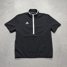 Adidas 1/2 Zip Jacket Men Size Medium Black White Short Sleeve Golf IS1069