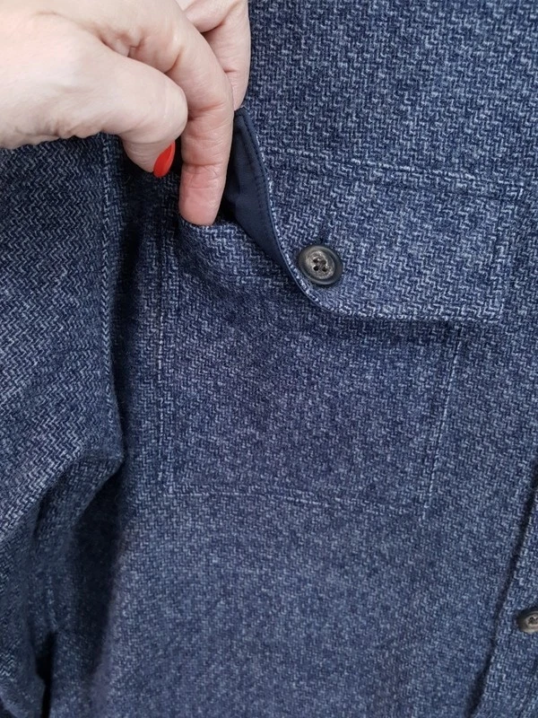 BLOOMINGDALES Jacket Mens XL Dark Blue Button Up Overshirt 100% Wool $248 image 5