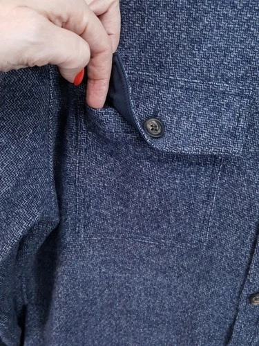 BLOOMINGDALES Jacket Mens XL Dark Blue Button Up Overshirt 100% Wool $248 image 5