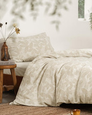 Jacquard Leaves Linen Cotton Duvet Cover Set - 3Pcs Zipper Closure