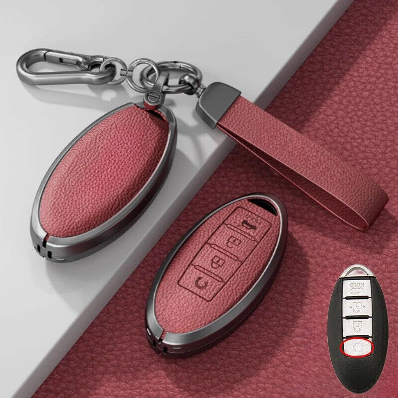 Zinc Alloy Leather Car Key Case Cover For Nissan Pathfinder Rogue Sentra Versa - Image 4 of 4