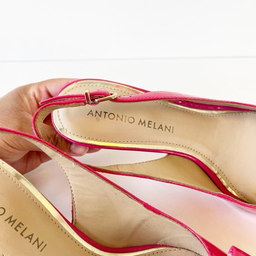 Antonio Melani Patent Leather Bow Pointed Toe Slingback Kitten Heels Pink Sz 5.5 - Picture 7 of 10