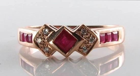 9CT 9K Anillo Eternidad Rubí Diamante Oro Rosa Art Deco Stack Ajustable Gratis