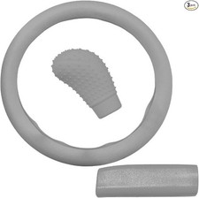 3PCS Silicone Car Steering Wheel Cover Set, Anti-Slip Car Steering Color: Grey