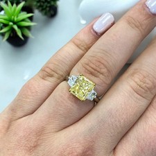 2Ct Radiant Cut Lab Created Citrine 3 Stone Women's Ring 14K White Gold Plated