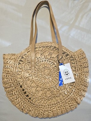 Cider NWT Straw Round Woven Tote Bag Purse Womens Boho Seaside Beach Holiday