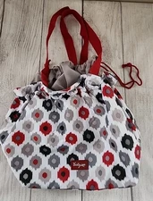 Thirty One Thermal Insulated Cinch It Up Lunch Bag Red Gray Black White Beige