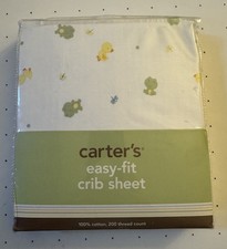 Carter  s Easy Fit Crib Sheet Frogs Ducks Dragonflies Fitted Cotton Baby RARE NEW