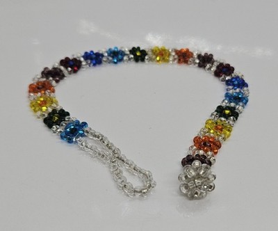 Multicolor Glass Beaded Bracelet Handmade Design 7'' Long
