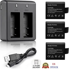VVHOOY 3 X 1050Mah Rechargeable Action Camera Battery W USB Dual Charger Compati