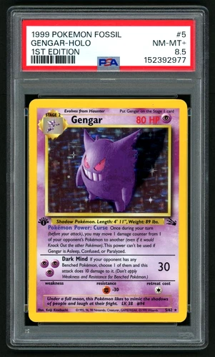 1999 POKEMON FOSSIL #5 GENGAR-HOLO 1ST EDITION PSA 8.5