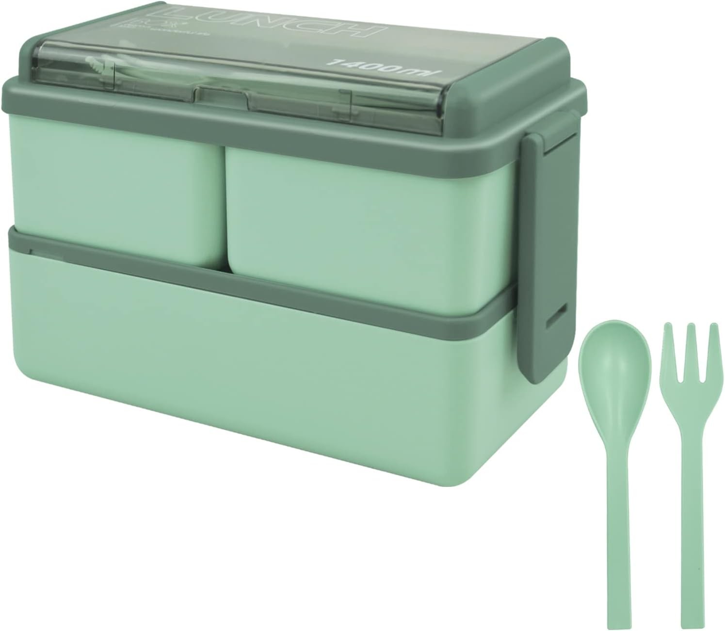 Jsdoin Bento Lunch Box Stackable,1400ml Containers with 3 Removable Compartment