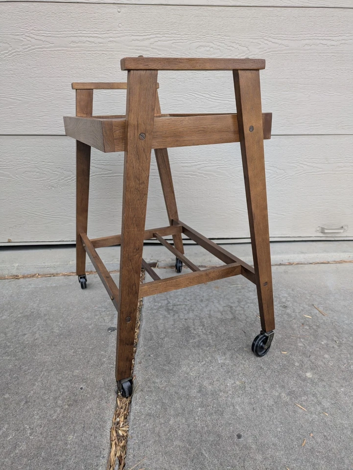 Vintage Mid Century Danish Modern Atomic 2-Tier Walnut Wood Bar Media Cart H24 - Image 3 of 4