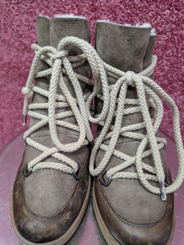 Isabel Marant Shearling Nowles Wedge Ankle Boots Sneakers Grey Brown Size 40 - Picture 6 of 12