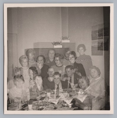 Doppelganger Twins People at Table Ghosts - Double Exposure - Vintage Photo