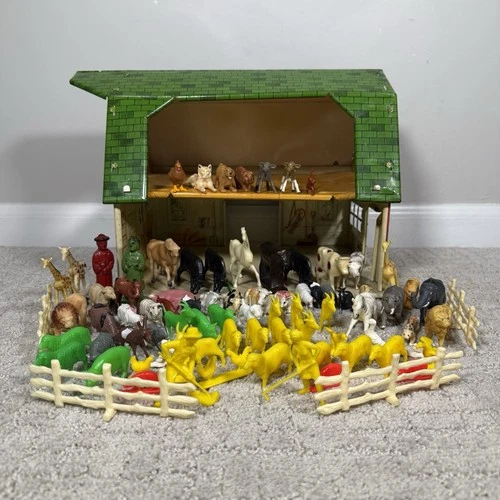 Vintage 1950s Marx Lazy-Day Farms Barn Playset with Animals & Accessories RARE