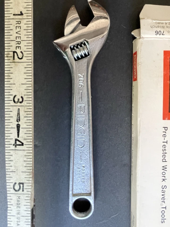 Vintage Tool Ridgid Adjustable Wrench & Original Box New Old Stock Collectible - Imagem 3 de 4