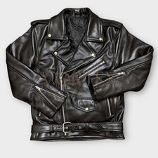 Men's Black Military Police Leather Jacket In Genuine Lambskin Leather Jacket