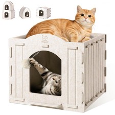 Indoor Cat Scratching House Enclosed Felt Bed Cave with Hanging Ball Toy No-T...