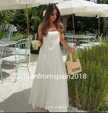 ZARA NEW WOMAN STRAPPY CONTRAST TRIM MIDI DRESS OYSTER WHITE XS-XL 8214/393/251