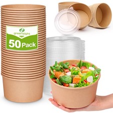 greensight 32oz Large Paper Bowls With Lids, 50 Pack Disposable 32oz, Brown
