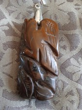 Carved Bird and leaves Stone Pendant with 18 inch chain