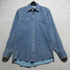 Vintage Wrangler Western Pearl Snap Shirt M Medium Blue Shirt X Long Tails