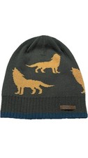 Barts Youth Wolf Coyote Beanie Hat Dark Green Orange Knit Winter Cap