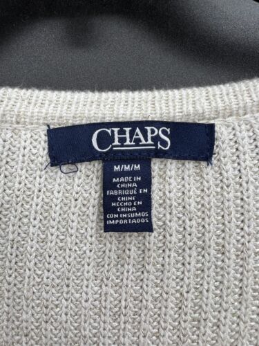 Chaps Sweater Womens Medium Ivory Metallic V-Neck Ribbed Pullover - Picture 3 of 8