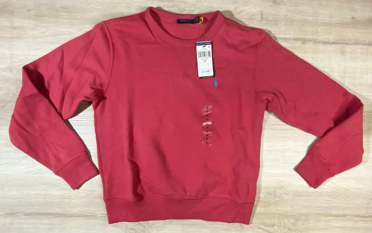 Polo Ralph Lauren donna pullover rosso S pile blu pony nuova con etichetta $110