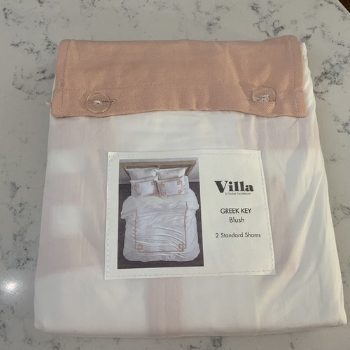 Villa By Noble Excellence 2 Standard Pillow Shams White & Blush Greek Key New - Picture 2 of 4