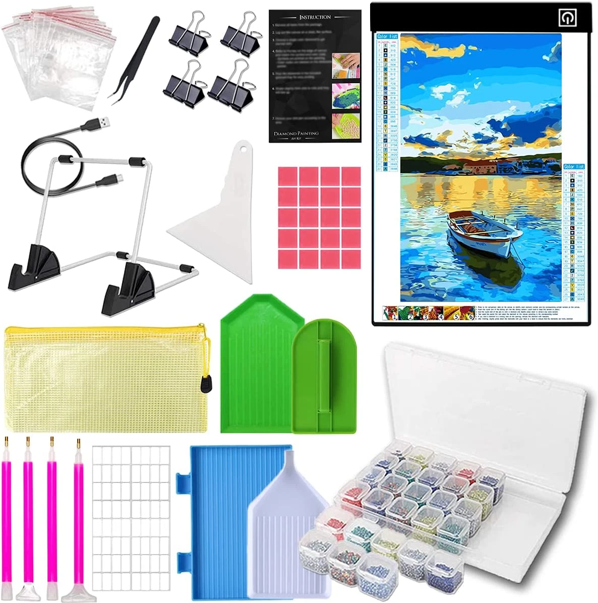 Diamond Painting Kits 5D Painting Tools LED Light W/ DOTZ Accessories  Supplies