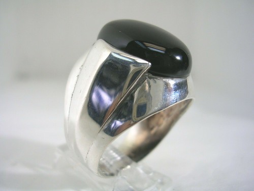 BLACK ONYX RING IN STERLING SILVER 16MM X 12MM OVAL RING COMES ALL SIZES - Picture 6 of 6