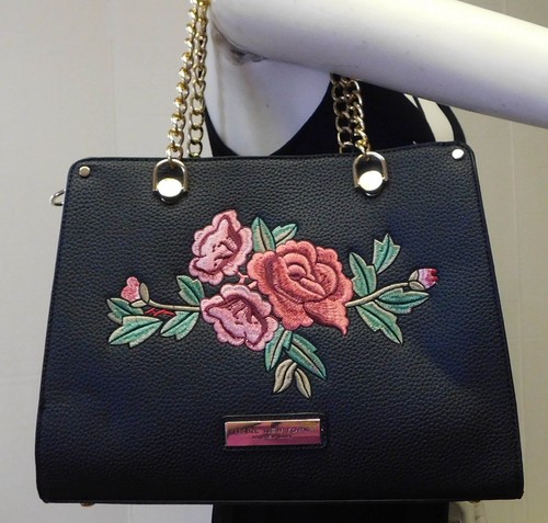 Marc New York Embroidered Flower Print Black Convertible Shoulder Bag Handbag - Picture 6 of 11