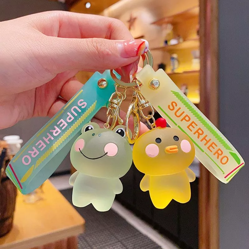 Crystal Bear Key Chain Transparent Cute Frog Keyring Backpack Pendant Women Gift