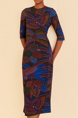 black midnight island short sleeve midi dress FARM Rio Black Midnight Island Short Sleeve Midi Dress, Midnight Island Black / S