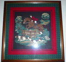 Vintage Hunstsman & Hounds Scene. 48cm sq, Silk, woven or cotton