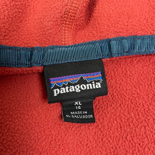 Patagonia Jacket Kids XL 14 Red Blue Micro D Snap T Fleece Full Zip Hood Pocket - Picture 4 of 14