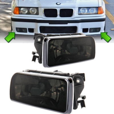 1992-1998 For BMW E36 Smoke Lens Pair Bumper Fog Light Driving Lamps NO Bulbs