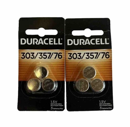 Duracell 303/357/76 Silver Oxide Button Battery, two 3 packs (6 batteries)