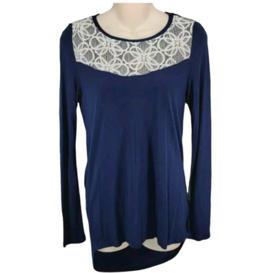 Vero Moda Long Sleeve Lace Top Medium M Navy Lightweight New