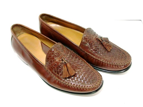 Johnston Murphy size 10M Weave Upper Tassel Brown Slip-On Loafer Shoes - Picture 3 of 7