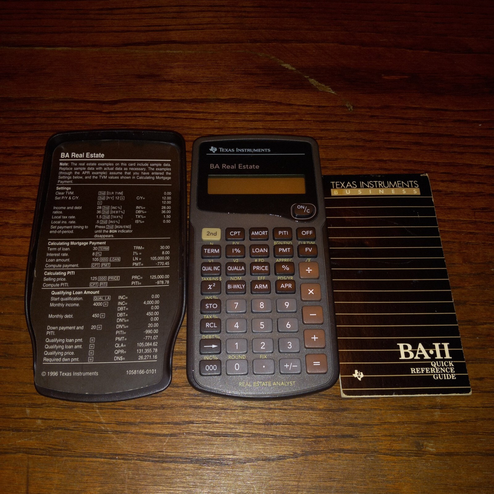 Texas Instruments BA Real Estate Financial Calculator w Cover & Guide